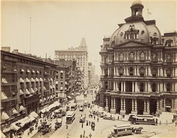 J.S. JOHNSTON (circa 1839-1899) A selection of 3 photographs depicting the Post Office, Broadway, and Hotel Waldorf.